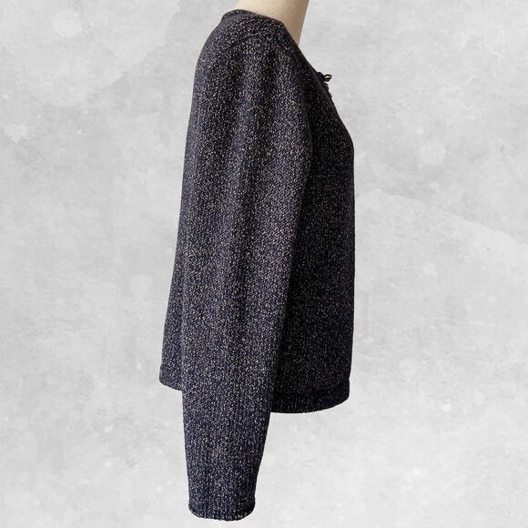 Eileen Fisher Marled Open Front Fringe Cardigan Sweater - Women's Size Petite M - Picture 3 of 7